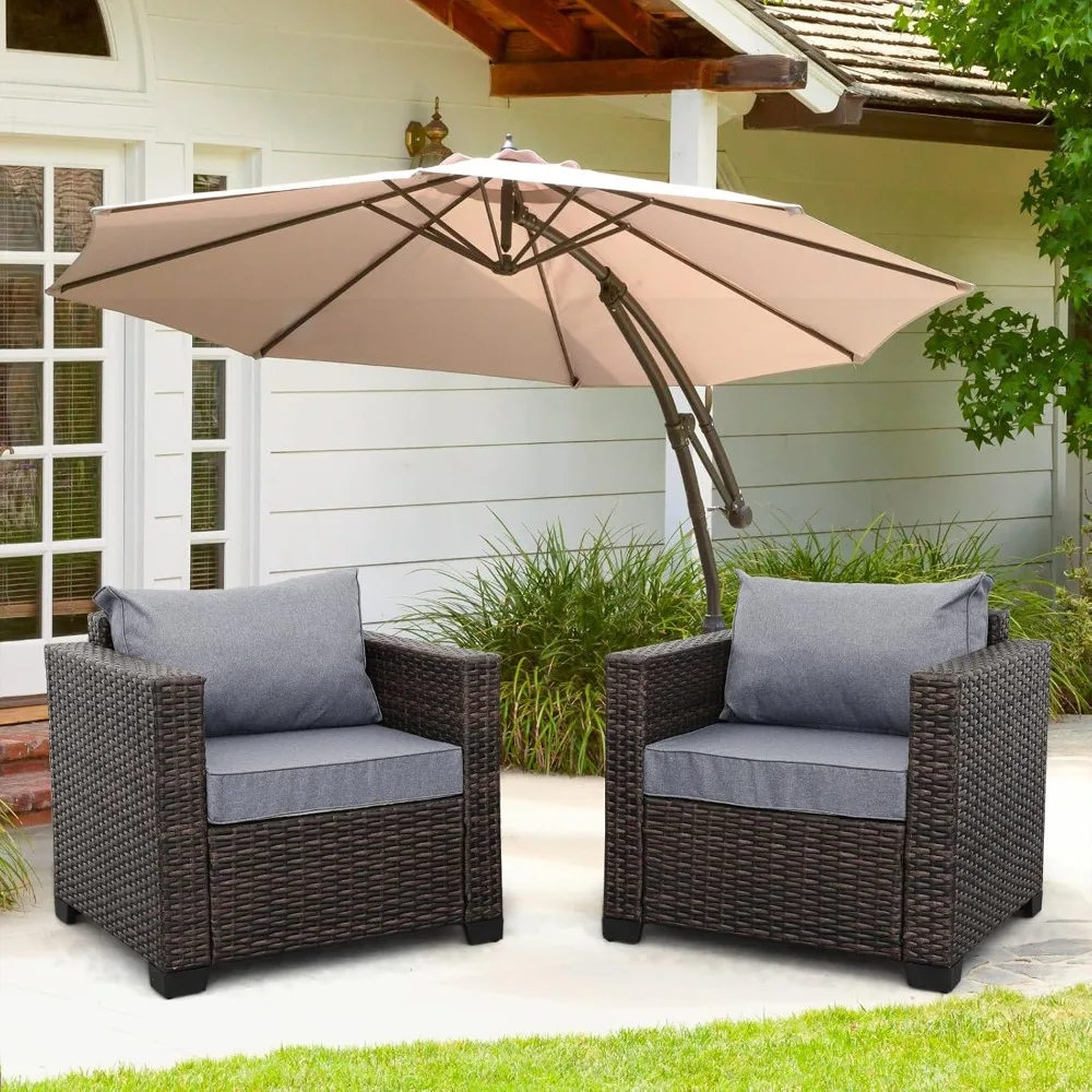 

2 Pieces Patio Rattan Furniture Set Outdoor PE Wicker Conversation Chair, Brown Sectional Couch and Washable Grey Cushion