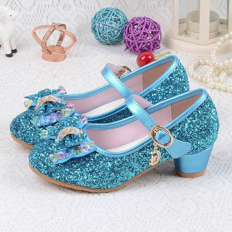 

Girls Leather Wedding Shoes Baby Children's Sequins Princess Enfants Kids High Heels Dress Party Shoes for Girls 26-37