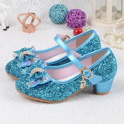 Girls Leather Wedding Shoes Baby Children's Sequins Princess Enfants Kids High Heels Dress Party Shoes for Girls 26-37