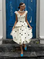 Beach Polk Dot Women's Vest Skirts Suit Chic V-Neck Sleeveless Top Pleated Skirts 2026 Spring Summer Chic Lady 2 Pieces Set - Image 4
