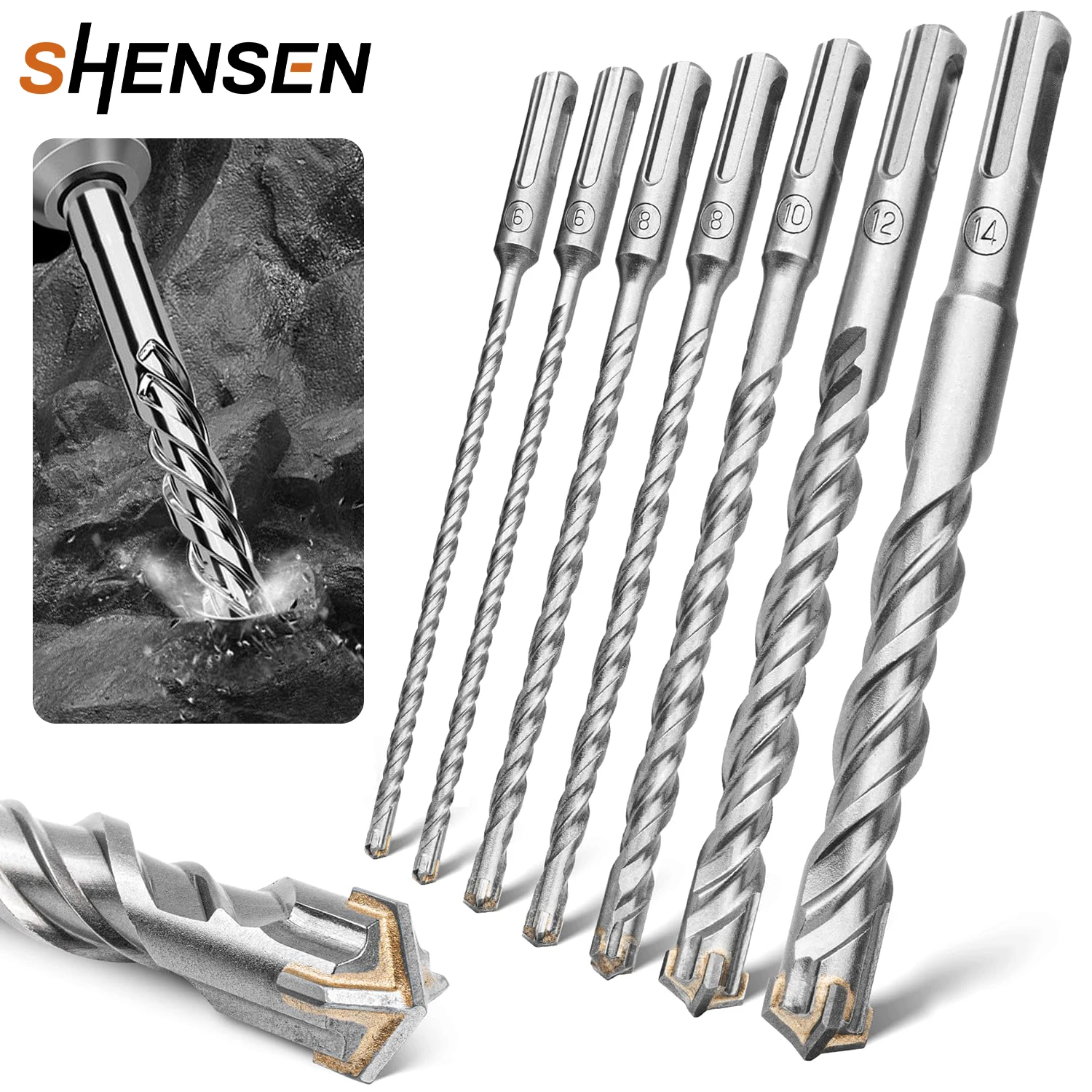 

7Pcs SDS Plus Cross Head Hammer Drill Bit Set, Hardened Masonry Bit for Concrete, Brick, Wall Block