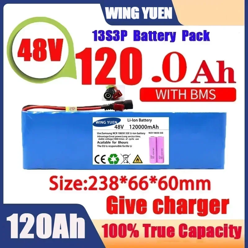 

New 48V 120000mAh 1000W 13S3P 48V lithium-ion battery pack 120Ah suitable for 54.6V electric power lithium batteries with BMS+ch