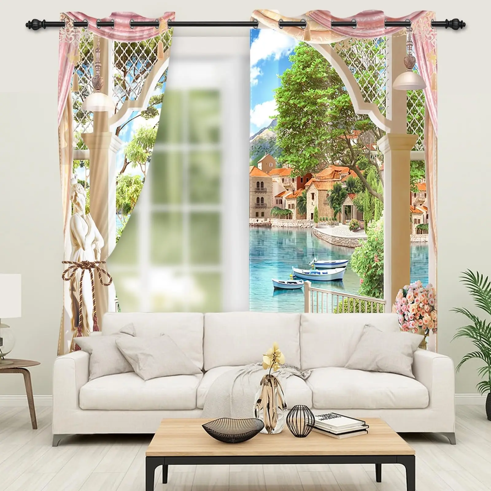 Garden Scenery Blackout Curtains Pavilion View Italy Town Landse Curtain Drapes Grommet Room kening Window Curtains for
