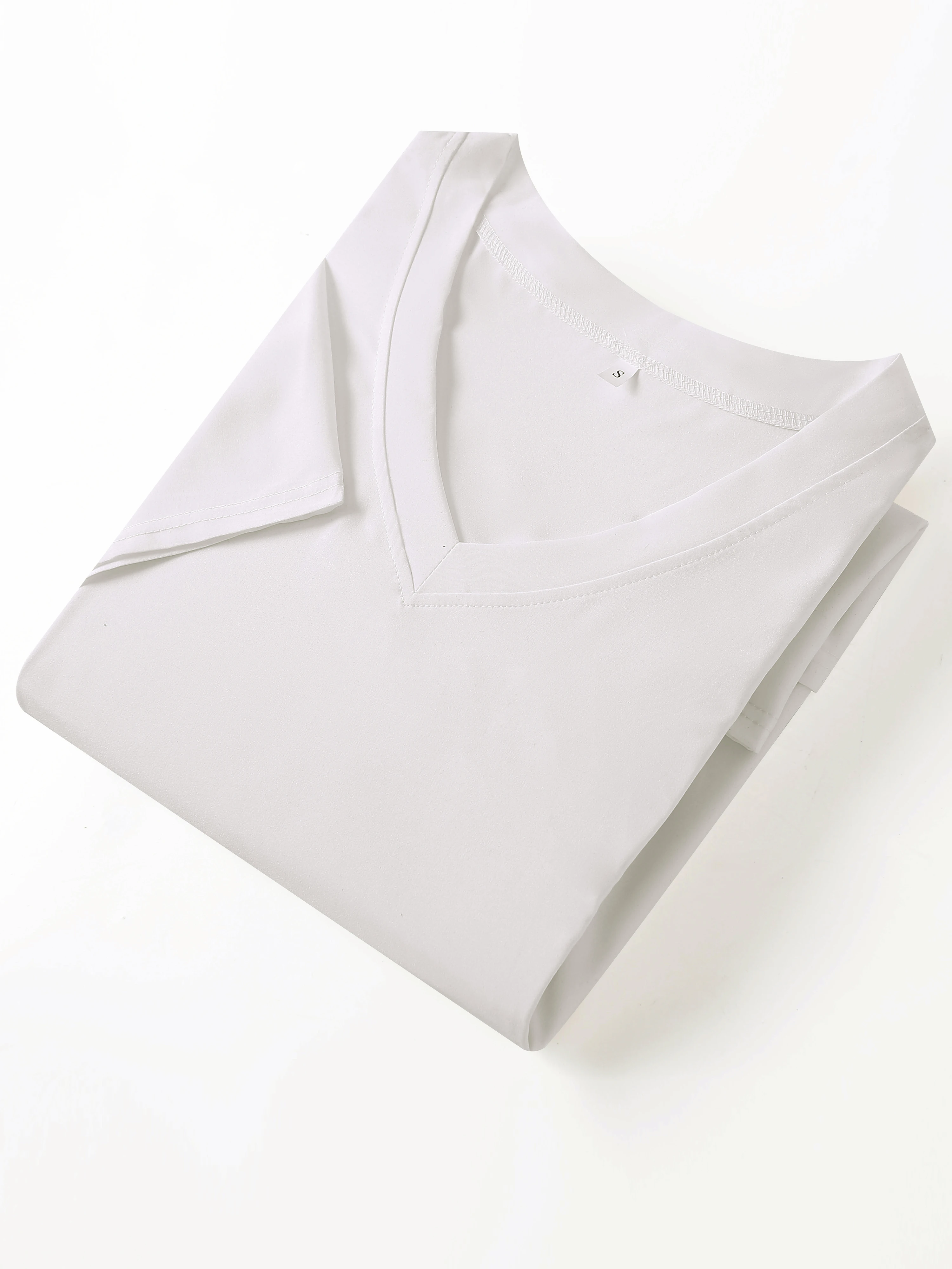 Solide V-Ausschnitt Peeling Top elegante Mikro elastizität Uniform mit Patch Pocket Split Kurzarm perfekt für Frauen Krankens ch western – Detail 5
