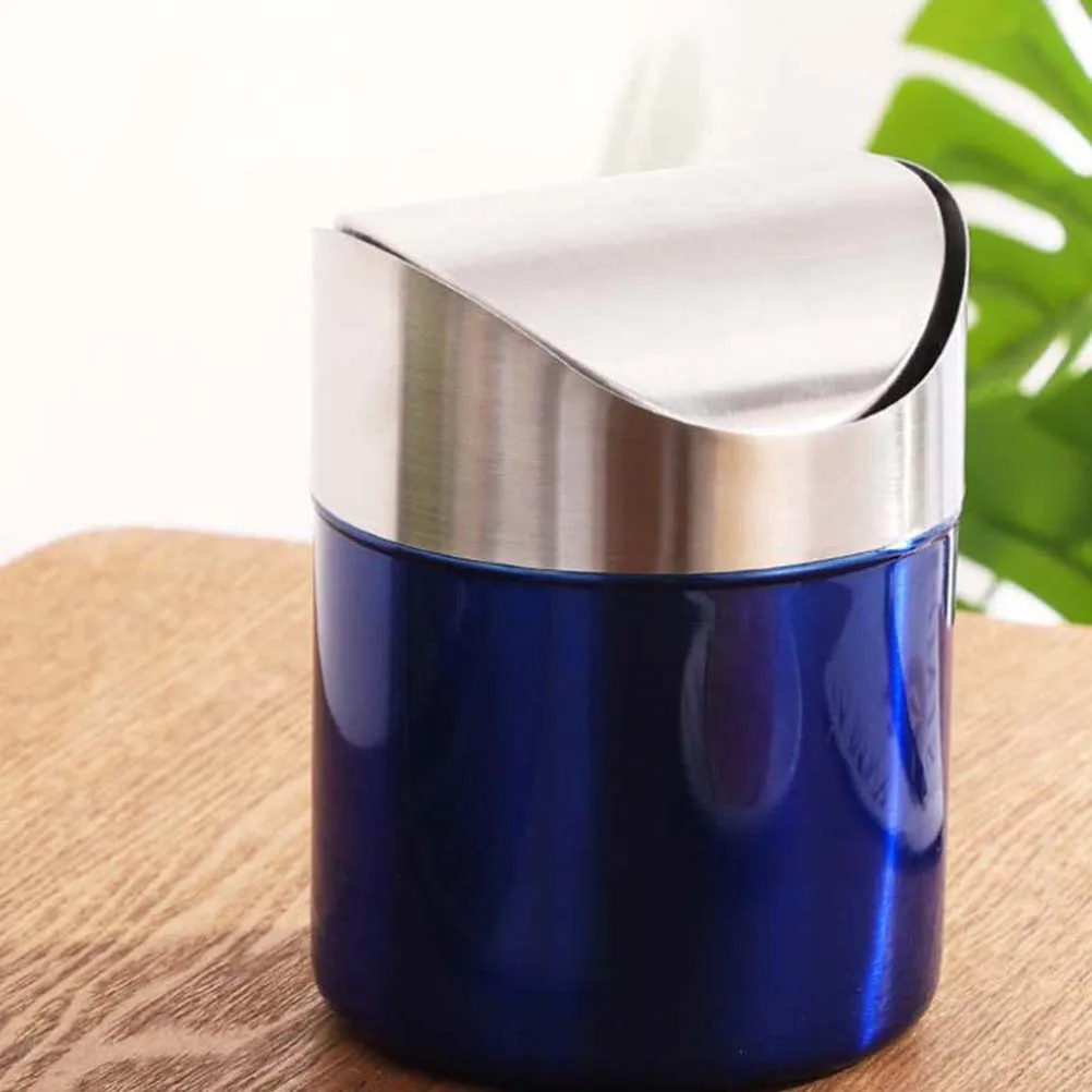 

1Pcs Desktop Stainless Steel Trash Can Compact Size Portable Waste Bin for Kitchen Bathroom Office Trash Can