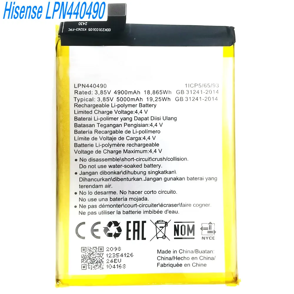 Baterai Polimer Li-ion Pengganti Asli LPN440490 Berkualitas Tinggi 3.85V 5000mAh Untuk Ponsel Hisense 1ICP5/65/95