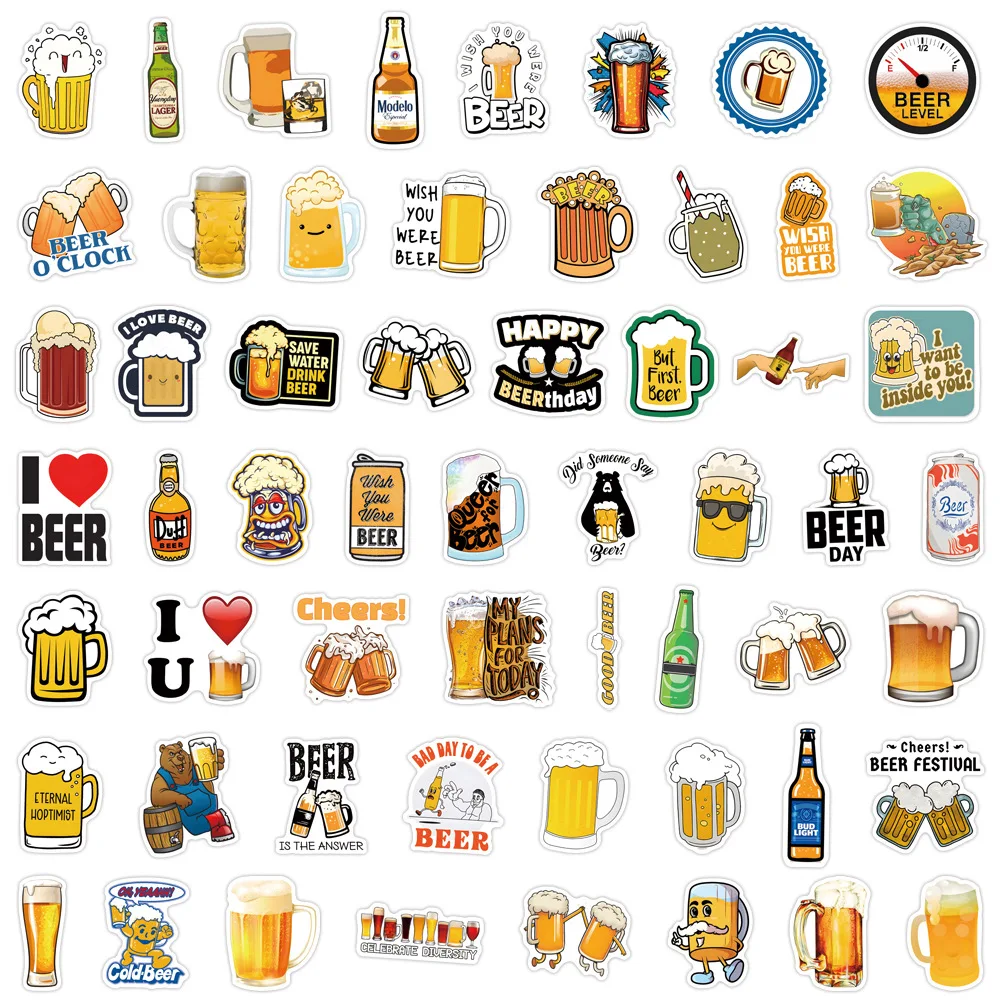 Autocollants de dessin animé de bière pour ordinateur portable, décalcomanies de réunion, décalcomanies de bricolage, décalcomanies de chaleur d'été, vélo, planche à roulettes, SAP, 10 pièces, 30 pièces, 50 pièces, 110 pièces