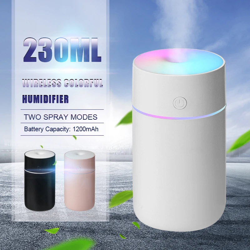 Wireless 230ml Mini Humidifier USB Rechargeable Aroma Essential Oil Diffuser LED Light Portable Humidifier Air Freshener For Car