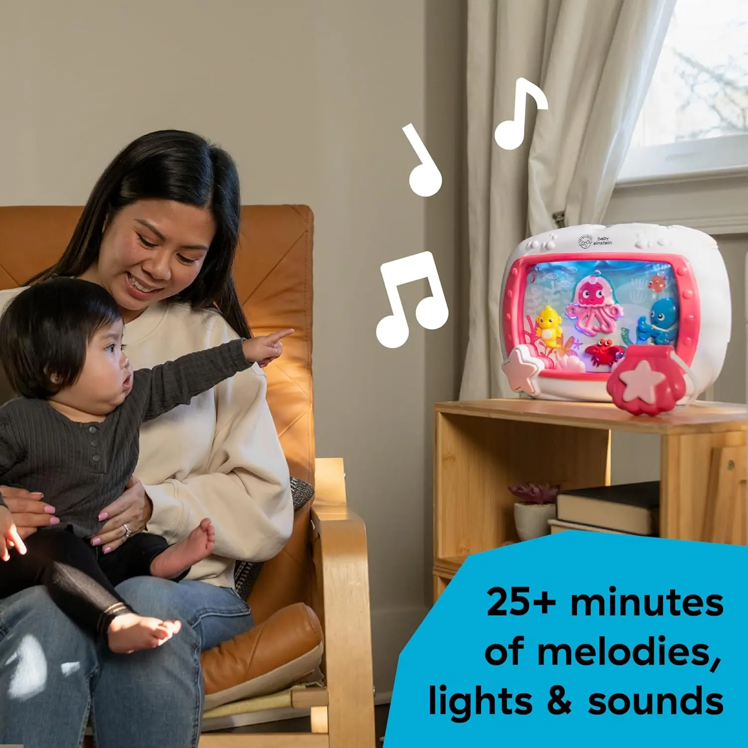 Pink Musical Crib Toy with Soothing Lights and Sounds for Newborns, Remote Control Included