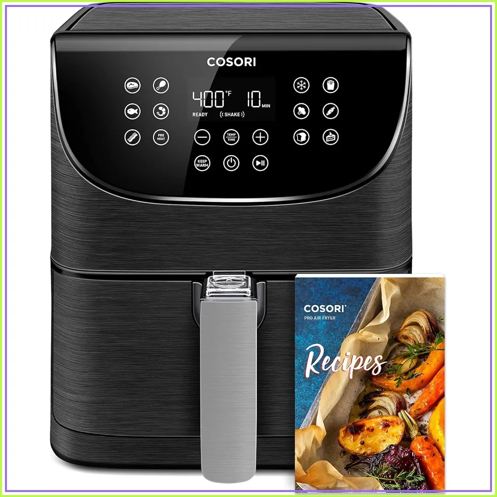 Fritadeira a Ar Aprimorada de 5.8QT, 13 Funções com Um Toque, 100 Receitas, Cesto Lavável na Lava-Louças, Preta