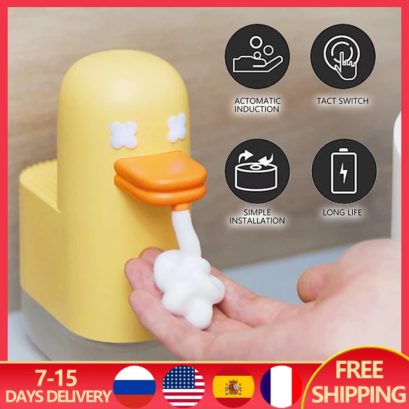 350ml Infrared Induction Soap Dispenser Rechargeable Cute Yellow Duck Soap Dispenser Home Decoration Precise Motion Sensor kawaii sanrios cinnamoroll cartoon small night light bedroom decoration atmosphere table lamp cute birthday toys for girls