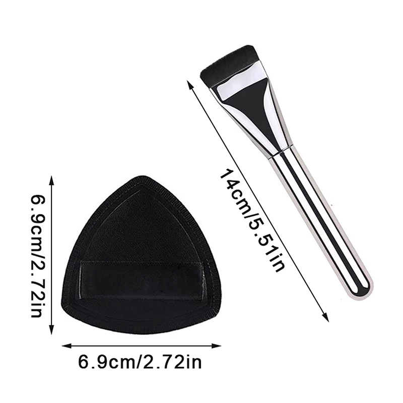 1 Juego de brocha triangular para base de cabeza plana, color blanco y negro, brocha para contorno, Mini esponja para dedo, corrector, herramienta de cojín de aire