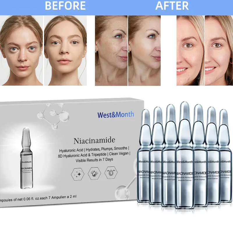 2ml x 7 Vials Niacinamide Hyaluronic Acid Facial Serum Anti Wrinkle, Whitening Moisturizing Anti-Aging Facial Care Ampoule Essen