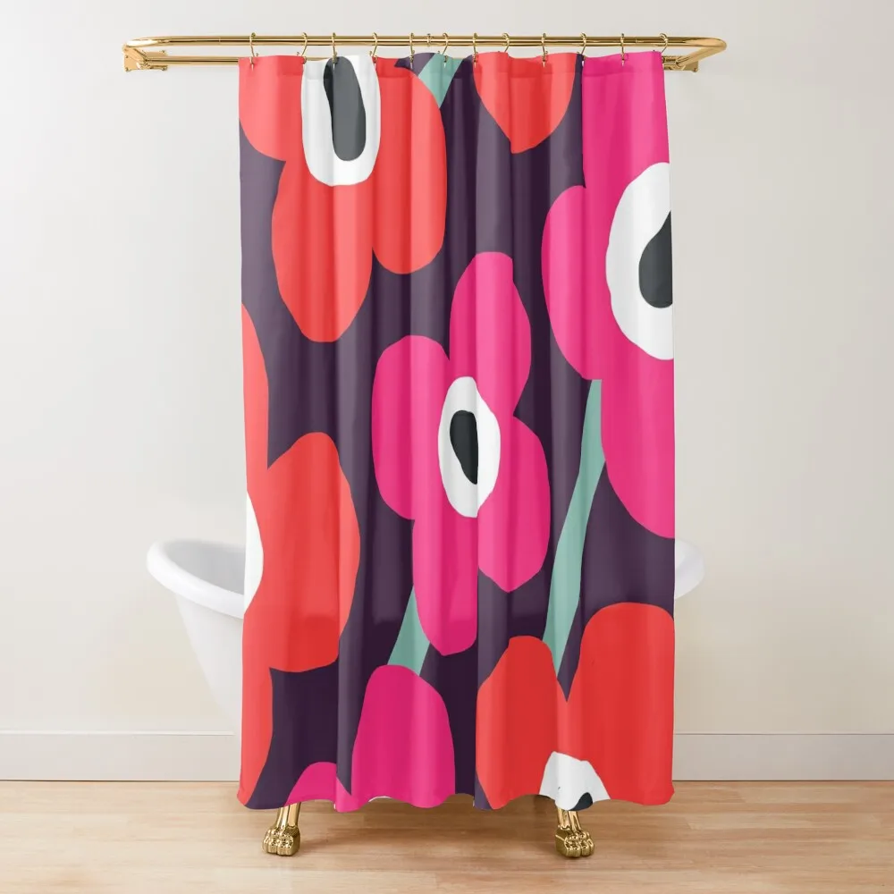 

Nordic Garden in Red and Cherry Pink Shower Curtain For The Bathroom Modern Accessory Bathrooms Elegant Bathroom Curtain