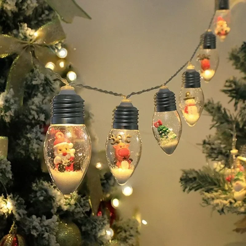 Guirxiété lumineuse LED Père Noël, arbre de Noël, poupées bonhomme de neige avec boîte à piles, USB, mini lampes solaires décoratives, lumières de cour