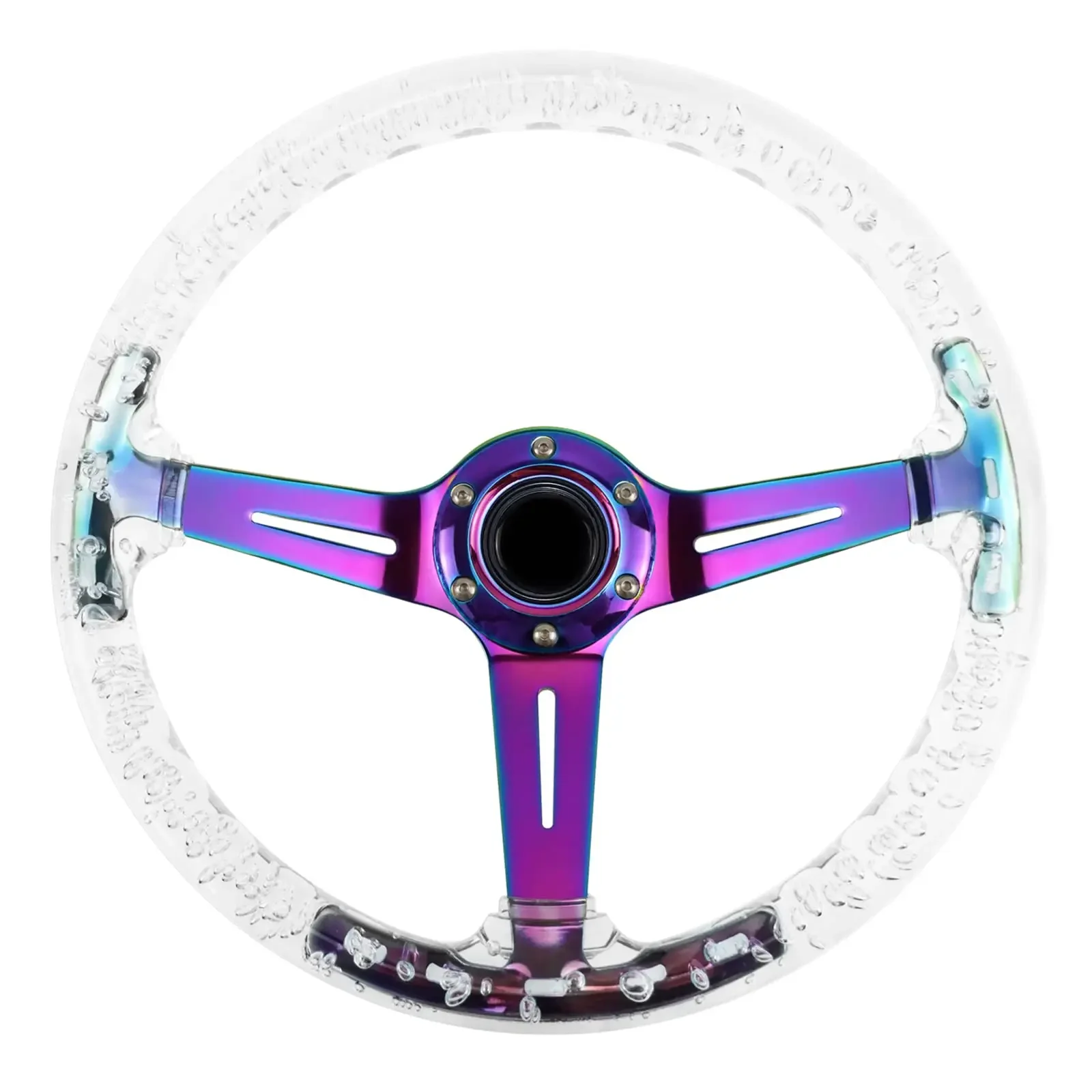

JDM Accessories Racing Universal 14inch 350mm Crystal luminous Acrylic Car Steering Wheel titanium burnt blue Neo chrome Bracket