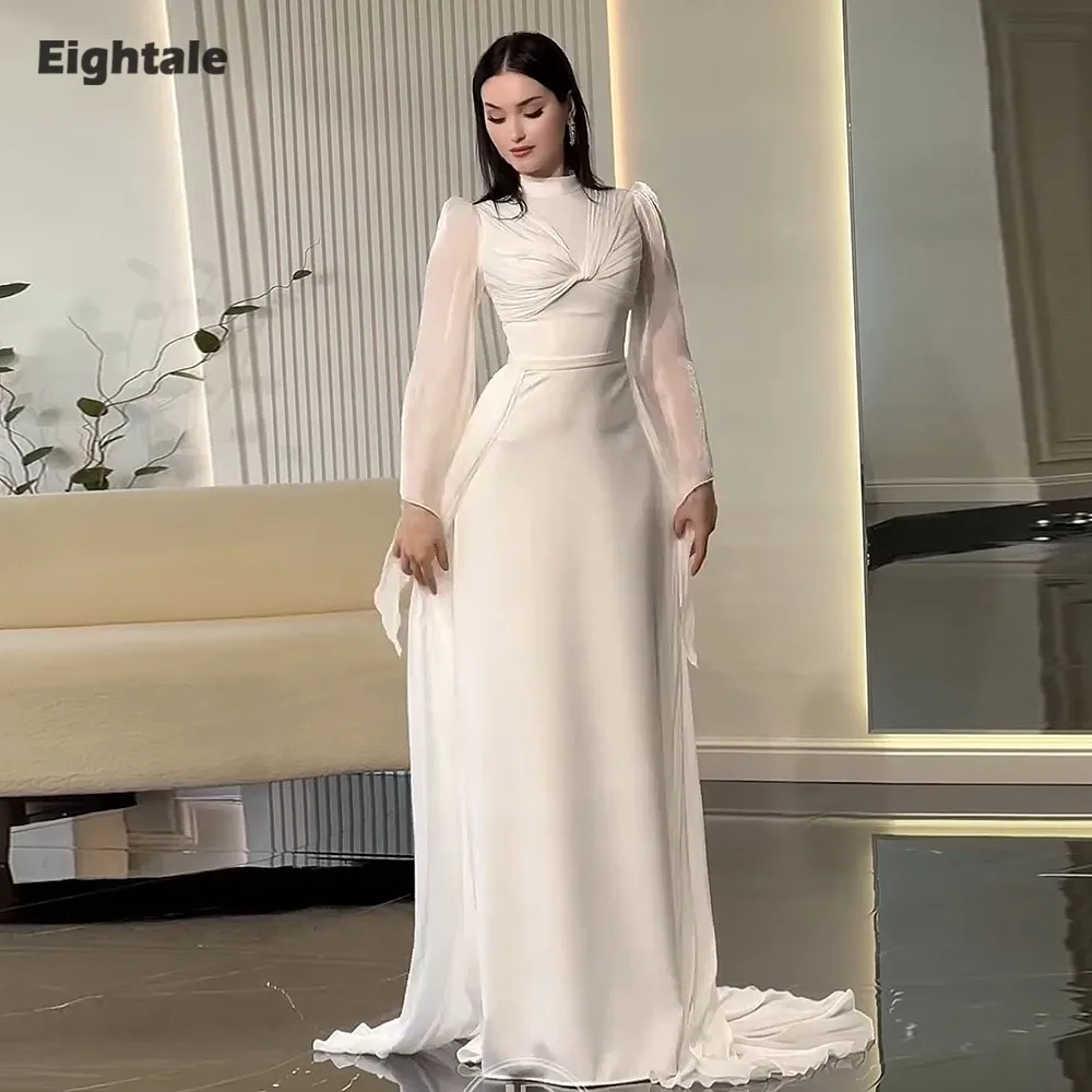 

Eightale арабское свадебное платье со складками по индивидуальному заказу, белое мусульманское свадебное платье цвета слоновой кости с длинными рукавами, трапециевидное вечернее платье с высоким воротом для невесты
