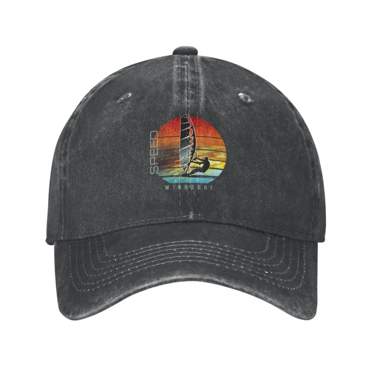 windsurfer planing at sunset over ocean waves Cowboy Hat Sunhat funny hat Mountaineering fashionable Baseball For Men Women's