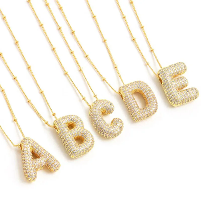 Fashion Gold Color Bubble Letter Pendant Necklace Shiny Zircon Initial Necklaces For Women Girls Birthday Party Gift Jewelry image 4