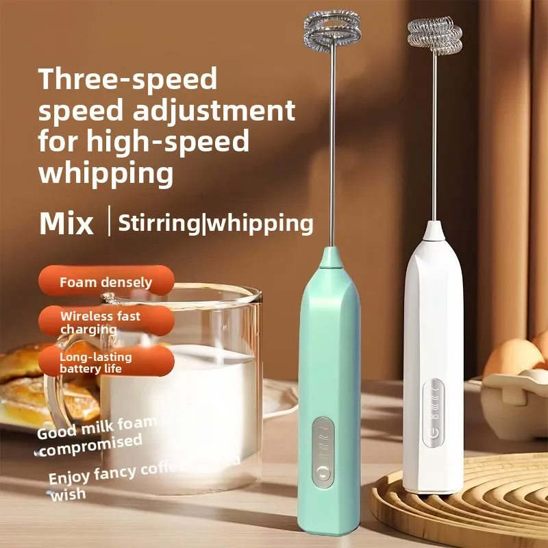 Cordless Electric Hand Mixer, USB Rechargeable Egg Beater with 3 Speeds, Portable Whisk for Baking Milk Froth
