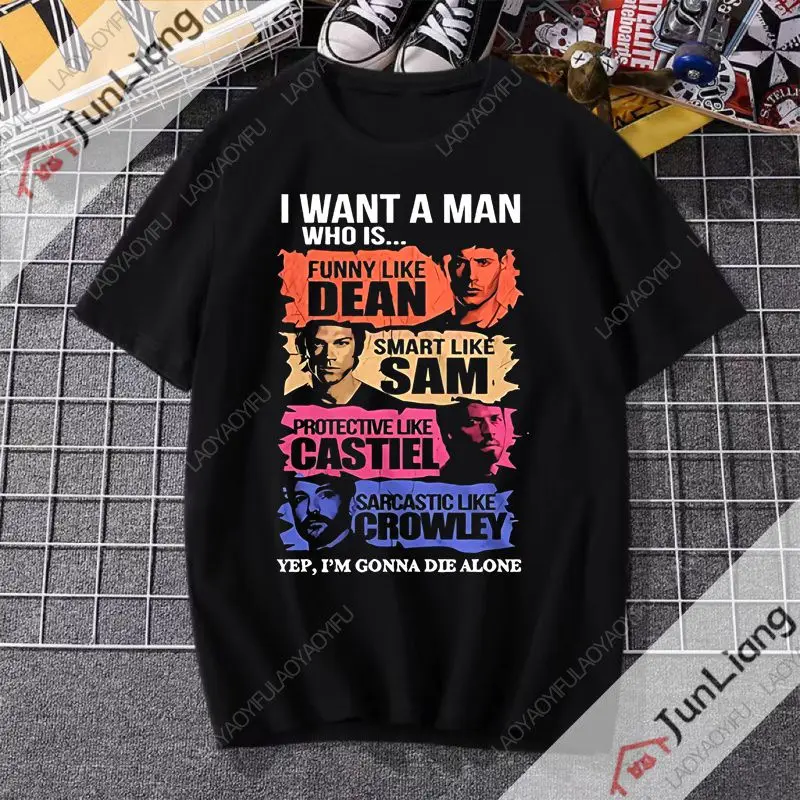 Supernatural TV Man T-shirt Demon Unique Polyester Shirt Harajuku Summer Short Sleeved 100% Cotton Sweatshirt New Trend