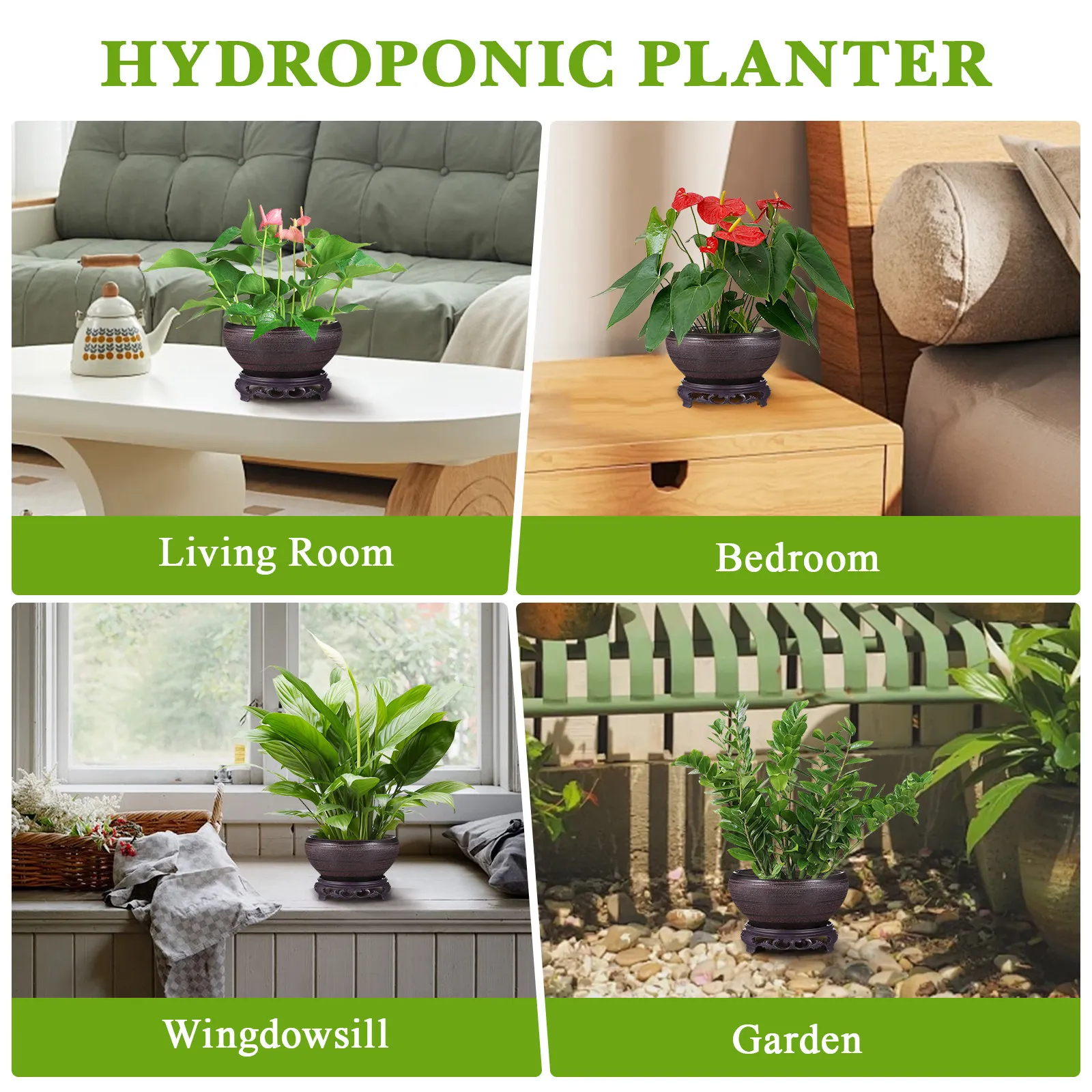 

1Set Ceramic Hydroponic Planter Bowl Planter with Wood Tray Decorative Flower Pot for Home Garden Balcony Office