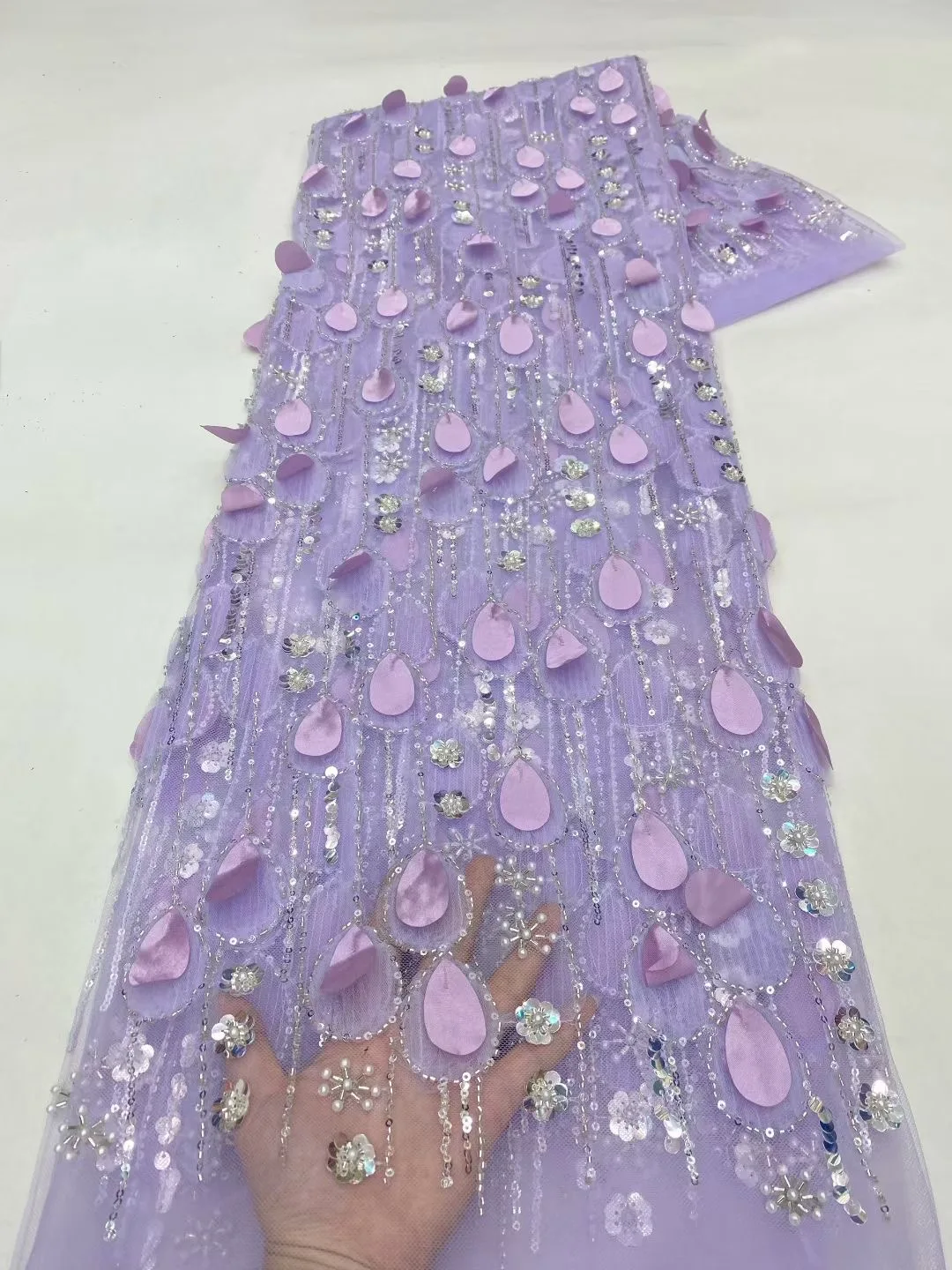 

African 3D Beaded Lace Fabric Luxury Bridal 2025 High Quality Nigerian Applique French Tulle Sequins Fabric For Wedding Sewing