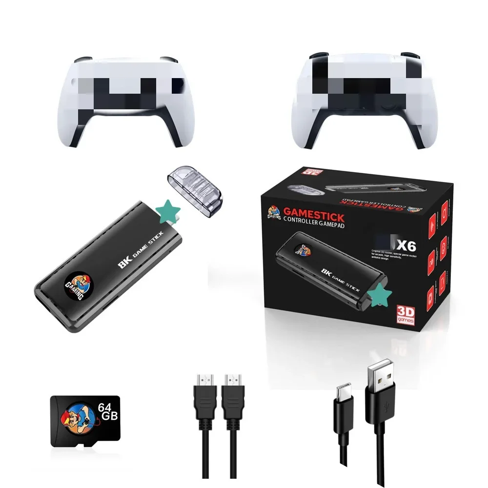 

2024 X6 USB video game consoles 2.4G Wireless Controllers H133 Retro 8K Game stick 15 Simulators 64G 39000+ For PS1/FC/GBA