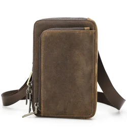 2024 Brand Men Shoulder Bags Crazy Horse Leather Crossbody Bag Casual Waist Pack Fanny Belt Bag For Male Small Phone Pocket