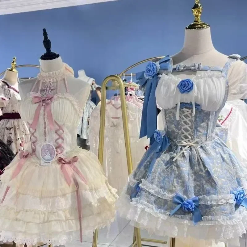 2025 French Summer Sweet Y2k Fairy Lolita Dress Women Long Sleeve Lace Mini Dress Vintage Kawaii Clothes One Piece Dress Korean