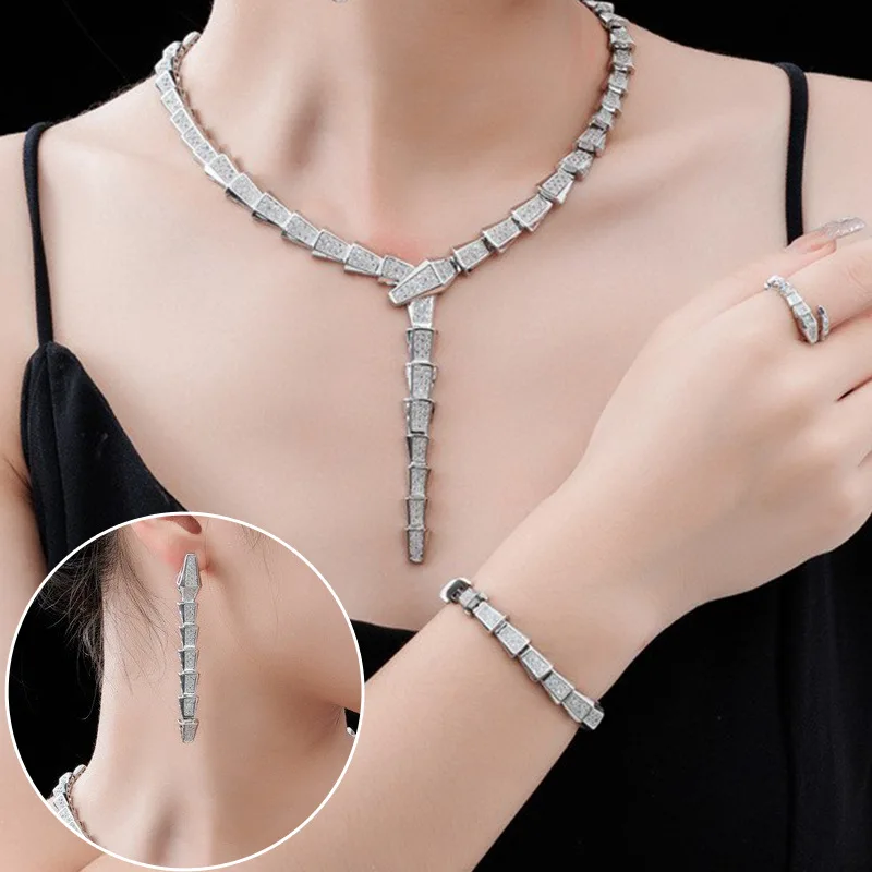 

Bride Wedding Dinner Dress Accessories Korean Performance Zircon Necklace Earrings Set