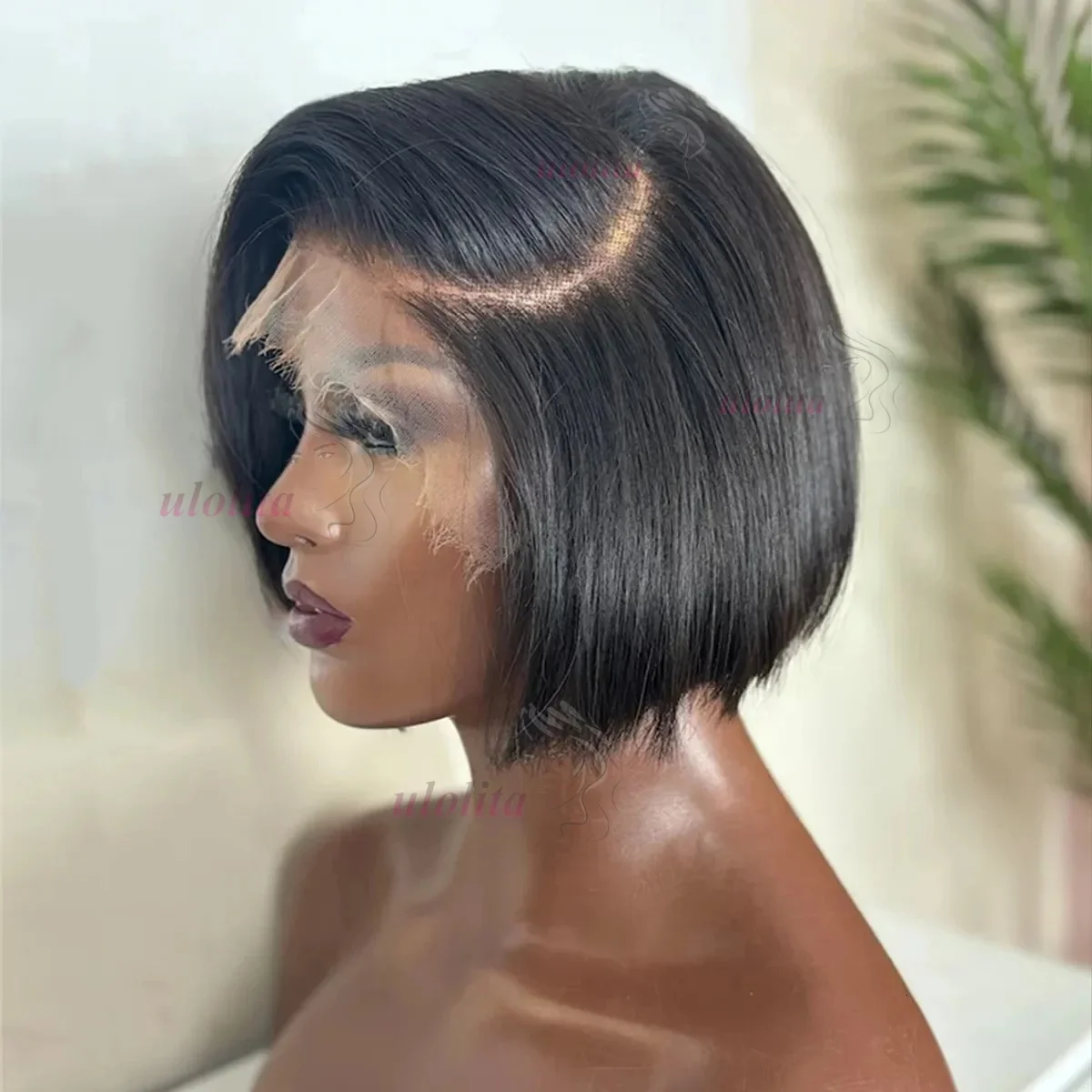 12 Zoll Gerade Pixie-Cut-Perücke Transparente Spitze Brasilianisches Echthaar 13×4 Echthaar-Perücken Kurze Bob-Perücke Spitzenperücke für Schwarze Frauen – Detail 4
