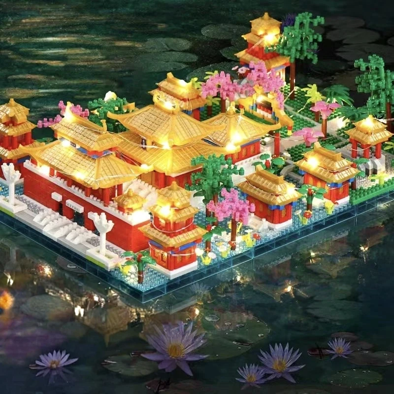 Conjunto de Blocos de Montar Jardim da Cidade Proibida com 1466 Peças - Brinquedos de Construção em ABS, Modelos Arquitetônicos Chineses, Monumentos Históricos e