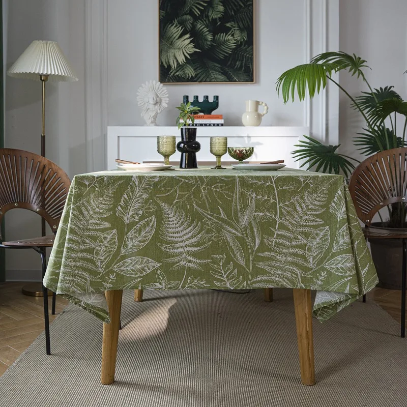 Table Cloth Green Leaf Sketching Dining Table Cloth American Fabric Art Rectangle