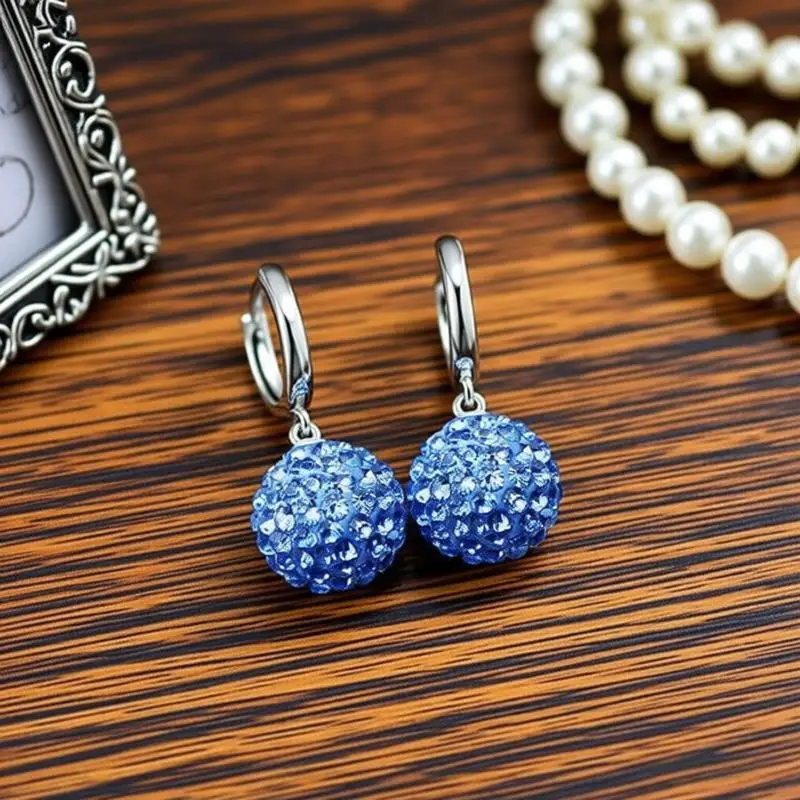 Big Promotion 925 Sterling Silver Earrings Austrian Crystal Pave Disco Ball Hoop Lever Back Huggie Pendiente Women Girls Jewelry