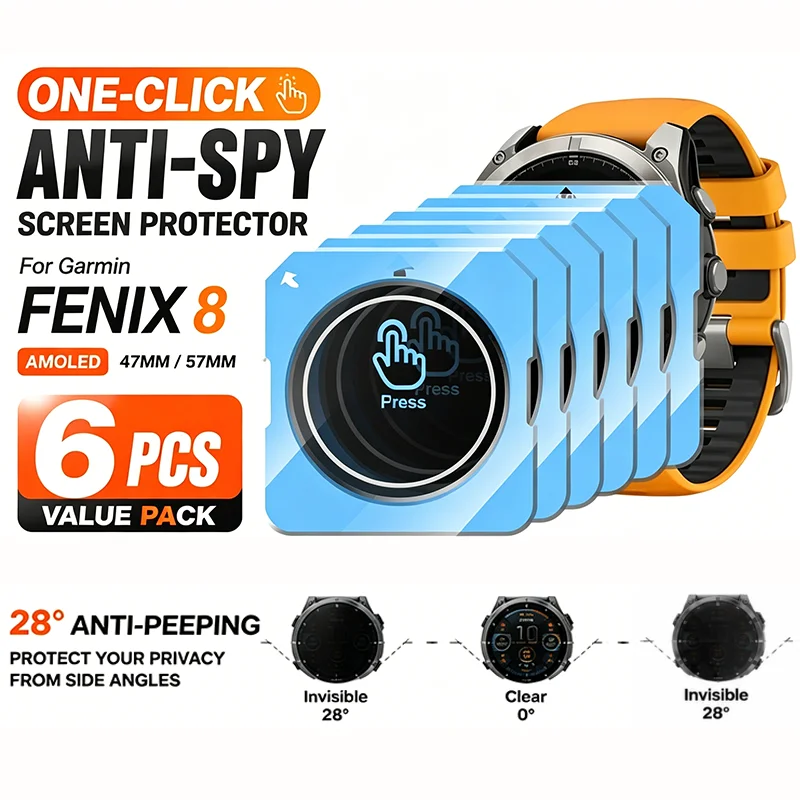 

6pcs Privacy Protection Smartwatch Tempered Glass Films For Garmin Fenix 8 47mm/ Fenix 8 51mm With Alignment Tool