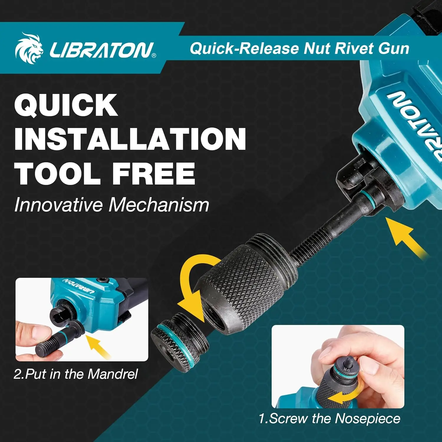 16" Rivet Nut Tool Kit with 11 Interchangeable Mandrels, 110 Nuts, Auto Release Design for Easy Use