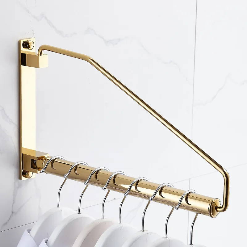 

All-copper gold drying rack Nordic ins style light luxury invisible folding rotating drying rod towel rack can be free