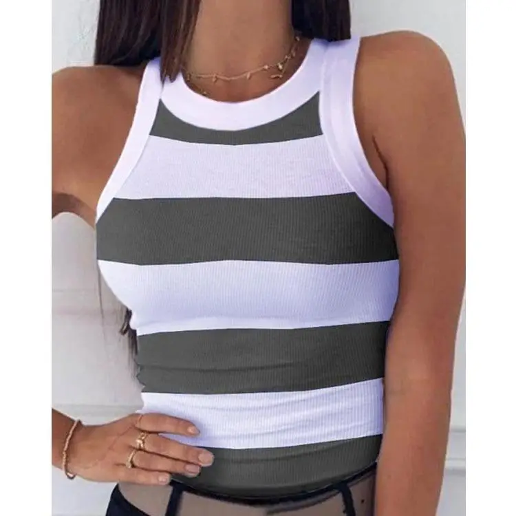 

Women's Casual Sle Cross aped Vest Striped Printed Svel round Ne Polyester Fiber 00% Spring Season Faion