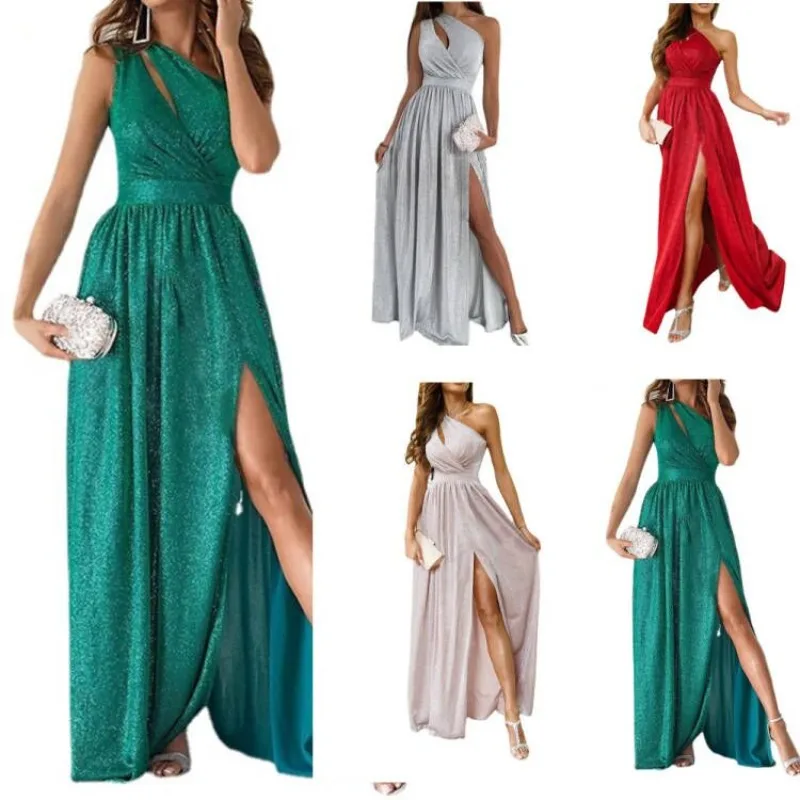 2025 Hot Sale Shoulderless Sleeveless Sparkling Sexy Hollow Slit Long Dress Women Dress