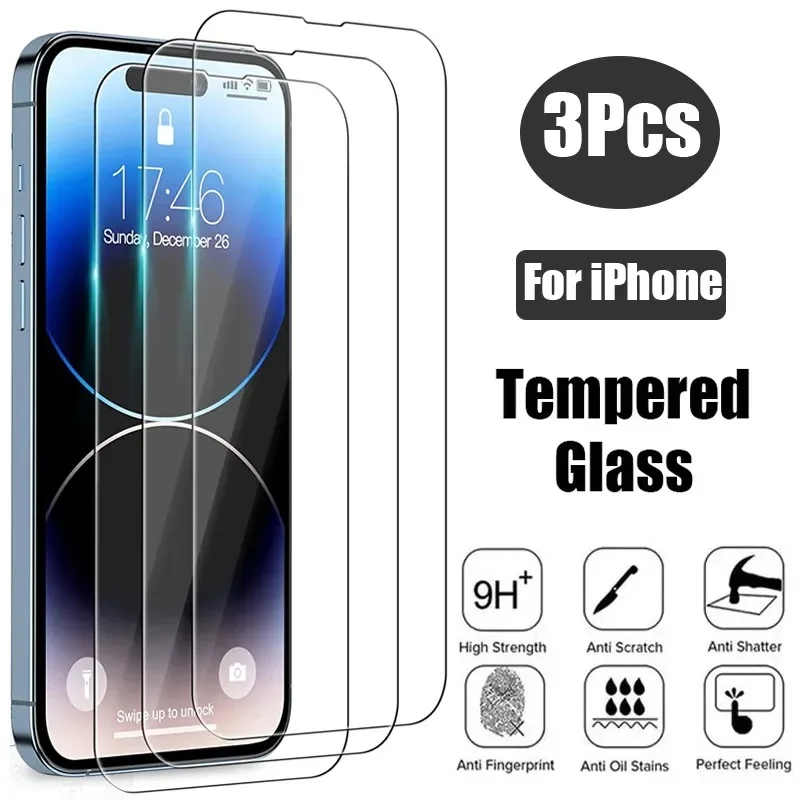 

3Pcs 100D Full Tempered Glass For Apple iPhone 14 Plus 13 mini 12 11 15 Pro Max Screen Protector iPhone X XR XS Max Protection