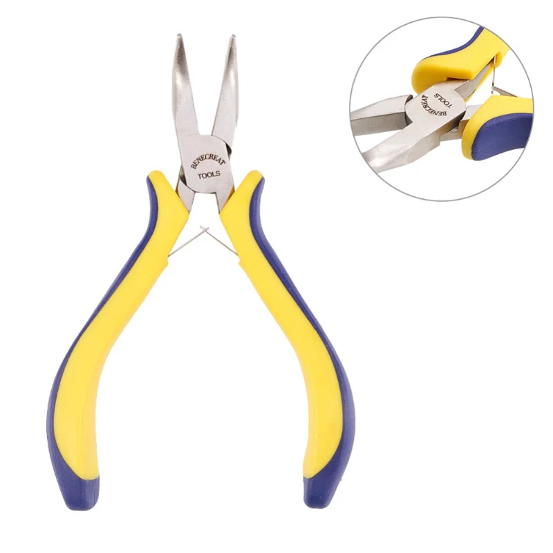 1Pc Polishing Carbon Steel Bent Nose Pliers with Rubber Grip For Jewelry Making Tool Handcraft DIY Forming Repair Accessories