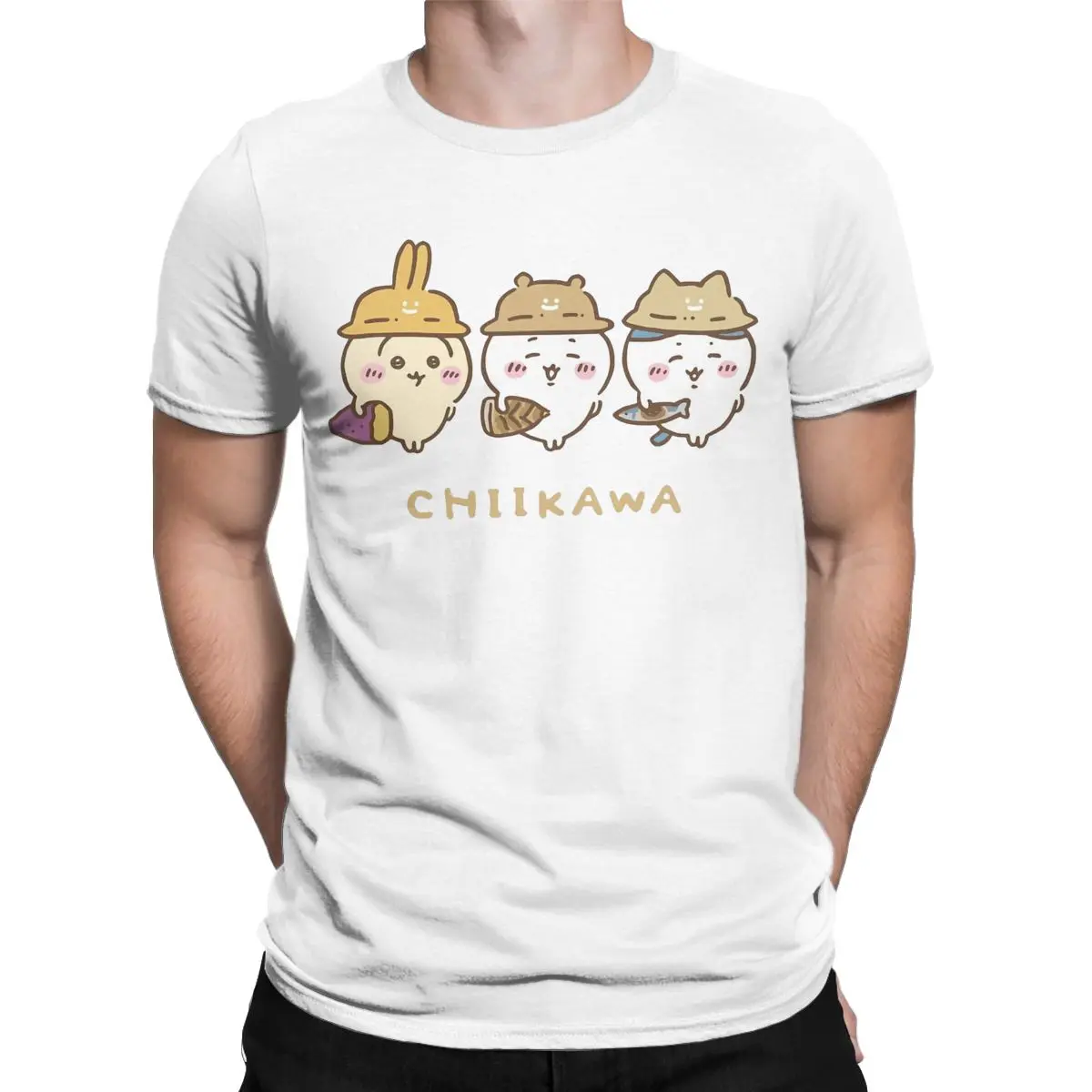 Chiikawa Hachiware Usagi Cute Kawaii T-Shirt for Men Vintage 100% Cotton Tee Shirt Short Sleeve T Shirts Gift Idea Clothing