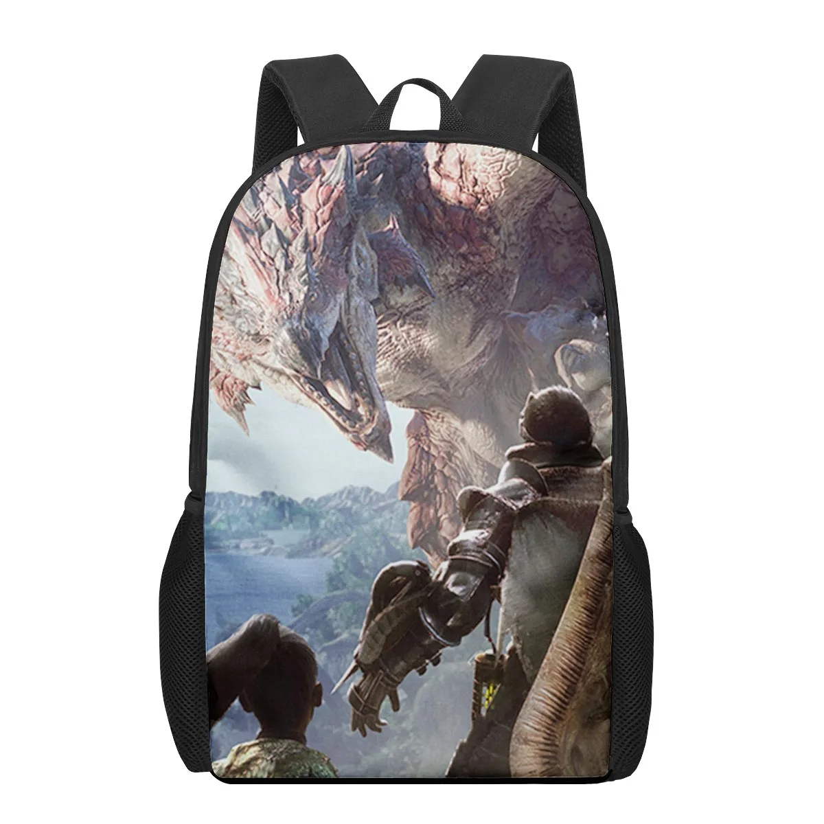 Monster Hunter World: Iceborne 3D-Muster Schultasche für Kinder Mädchen Jungen Lässige Büchertaschen Kinderrucksack Jungen Mädchen Schultasche