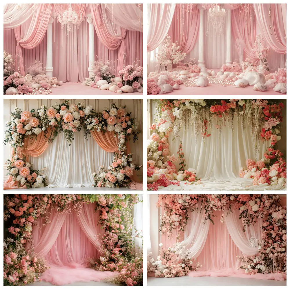 

Wedding Photography Backdrop Rose Floral Curtains Bridal Shower Engagement Baby Party Artistic Portrait Photo Background Decor