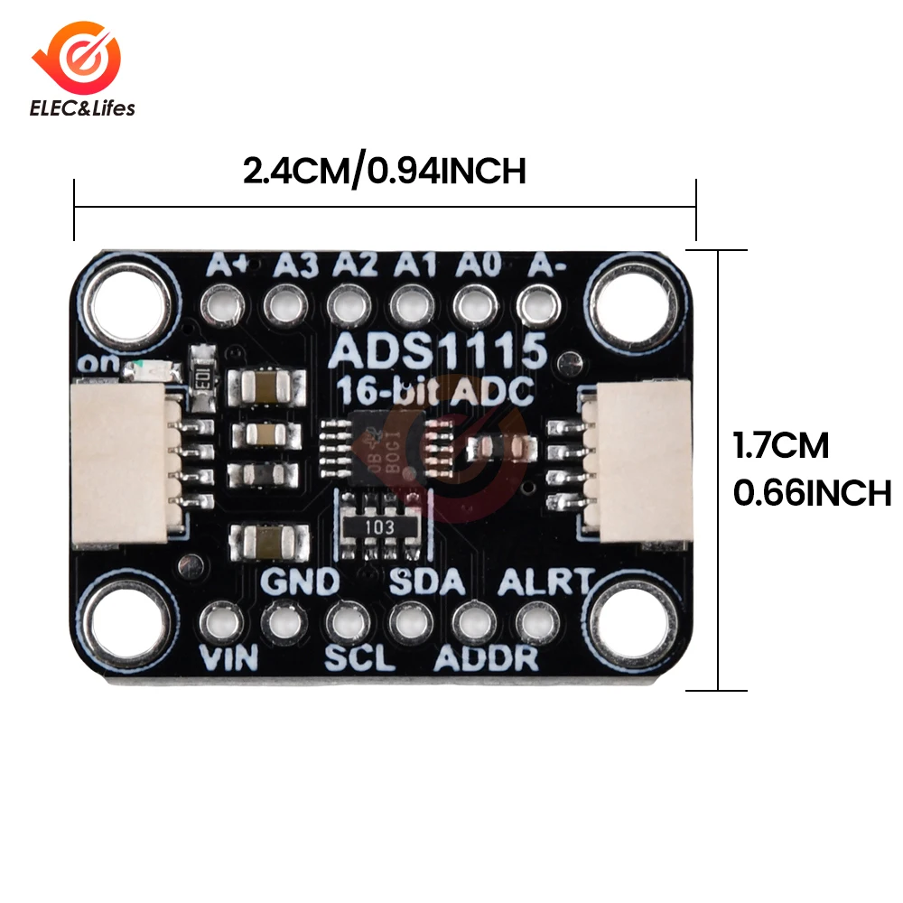 ADS1115 16 بت I2C وحدة الدقة ADC 4 قناة مجلس التنمية برو كسب مكبر للصوت 2.0 فولت إلى 5.5 فولت ل اردوينو التوت فطيرة