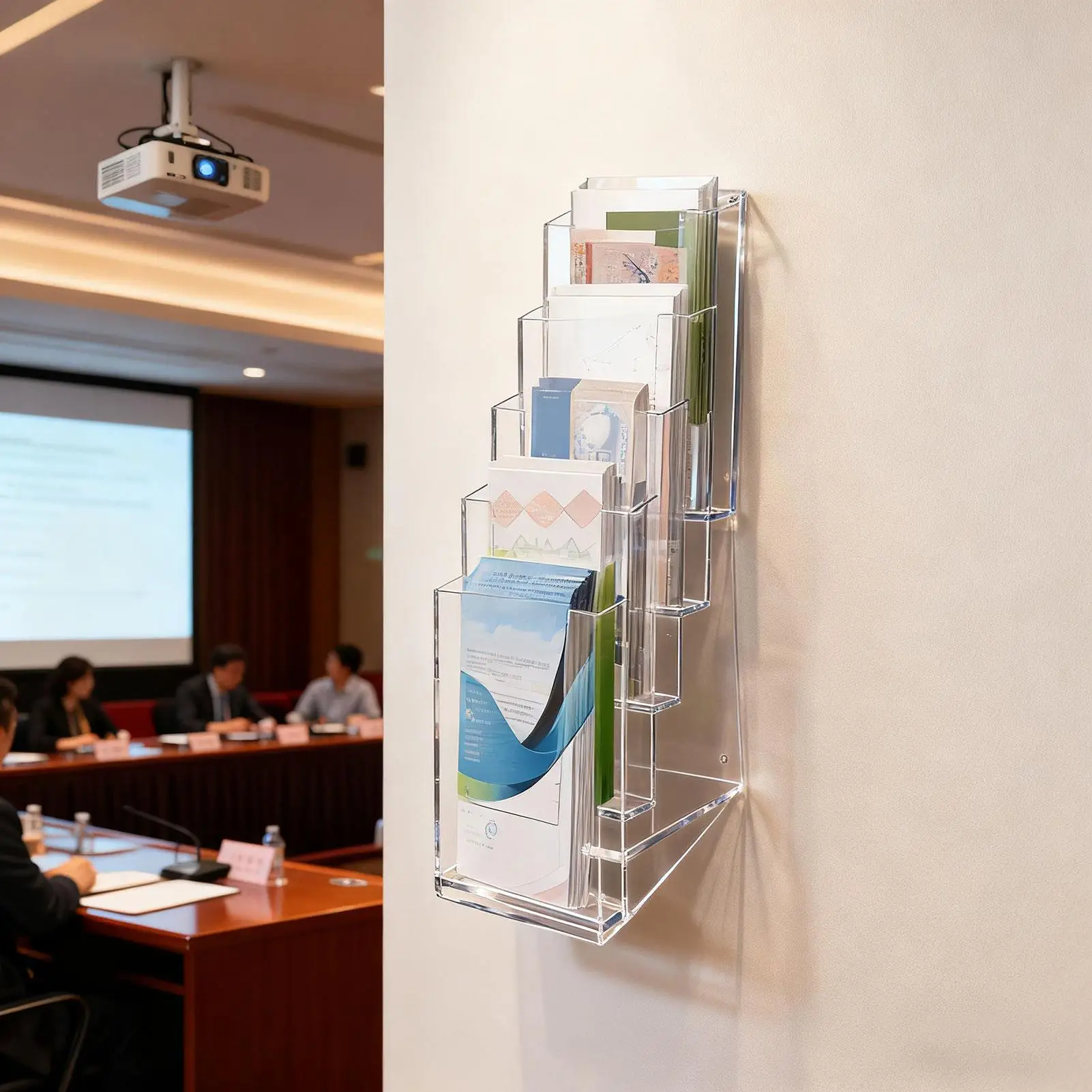 كتيب عرض موقف الاكريليك 5-Tier مكتب الملحقات 2 قطع الأدب كتاب حامل مقسم للبطاقات طاولة عداد مكتب #2