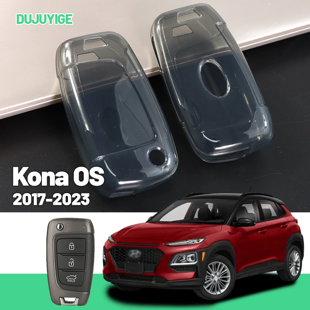 Clear TPU Car Key Case For Hyundai Kona OS 2017-2023 Key Fob Cover Protector Shell Auto Accessories 2018 2019 2020 2021 2022