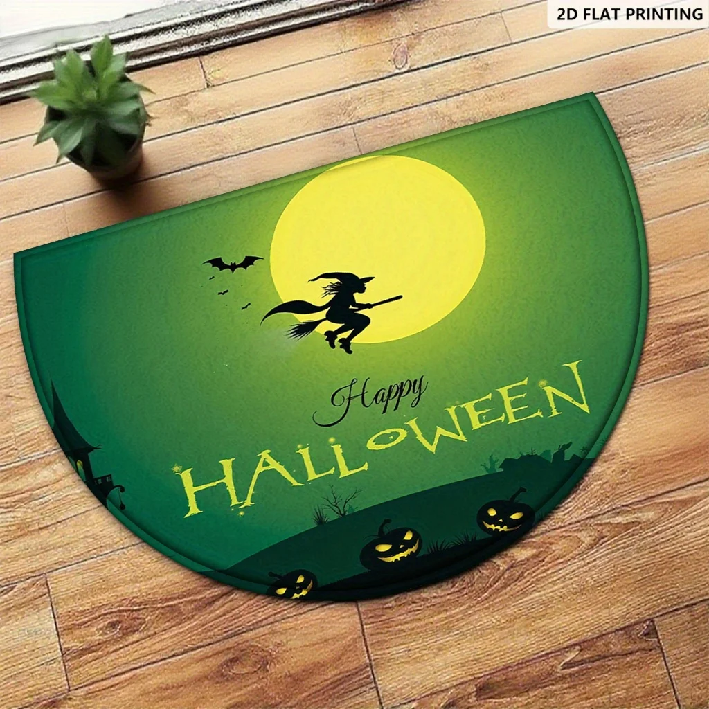 Vampire Bats Red Moon Castle Semi Circle Doormat Gothic Halloween Style Welcome Mat