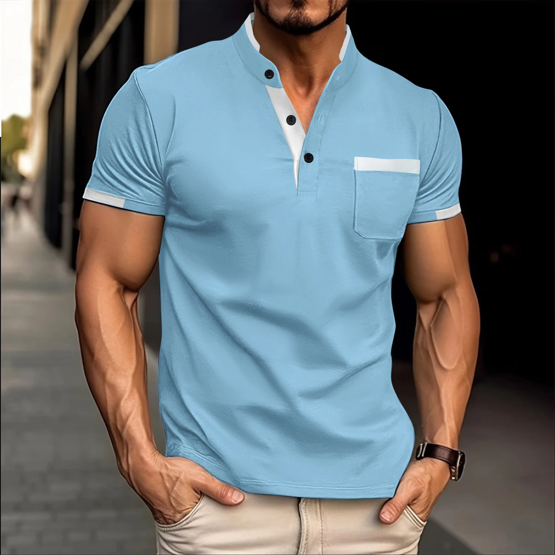 Men\'s Fashion Casual Solid Color Short sleeved POLO Shirt Summer Breathable Comfortable Men\'s Luxury Top